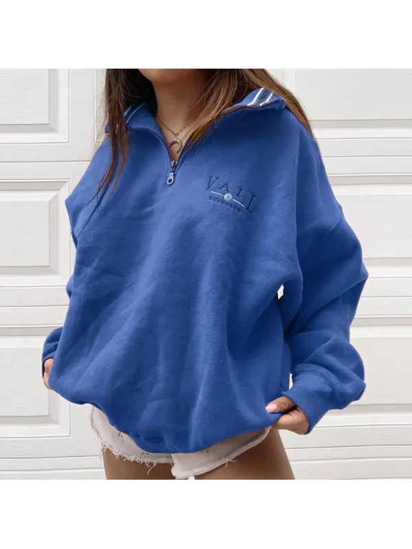 Womens Casual Standing Collar Loose Sweatshirt - Aptkoi.com 