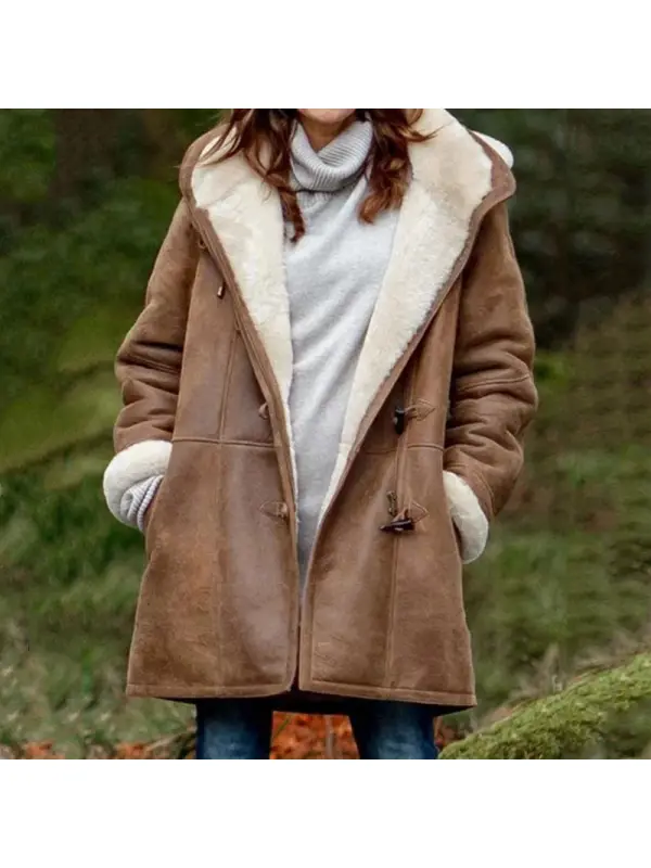 Fold-Over Collar Plush Outerwear - Shopyiyistories.com 