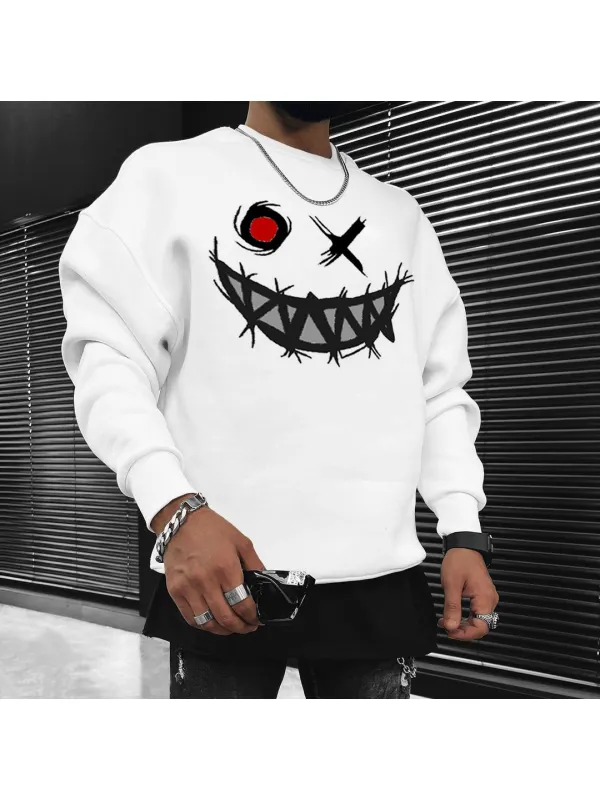 Smiley Print Casual Oversized Men's Sweatshirt - Shopyiyistories.com 