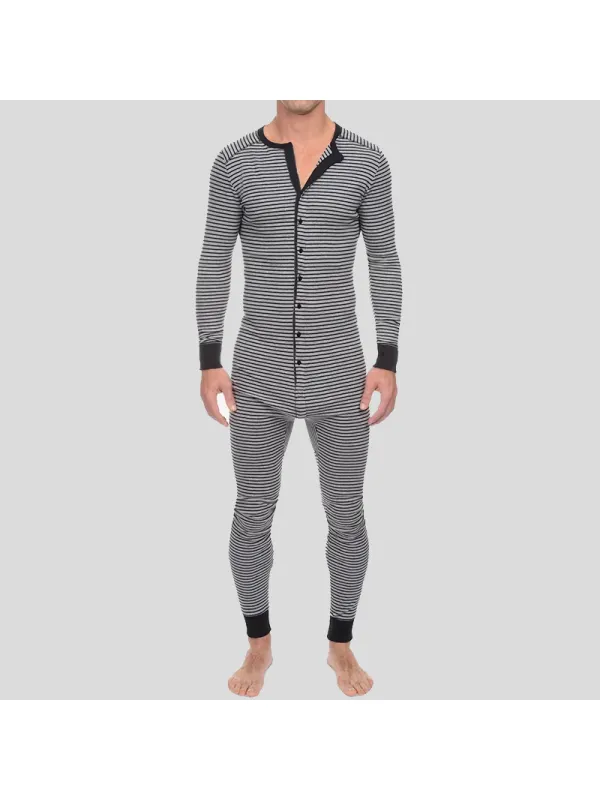 Striped Men's Casual And Comfortable Long-sleeved Jumpsuit - Aptkoi.com 