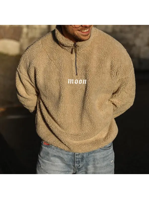 Moon Embroidered Lamb Wool Sweatshirt - Aptkoi.com 