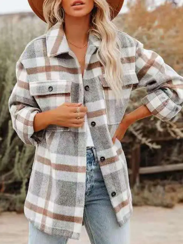 Vintage Plaid Print Woolen Coat Jacket - Shopyiyistories.com 