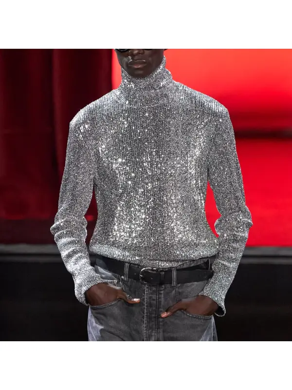Slim High-Neck Top In Personalized Glitter Fabric - Aptkoi.com 