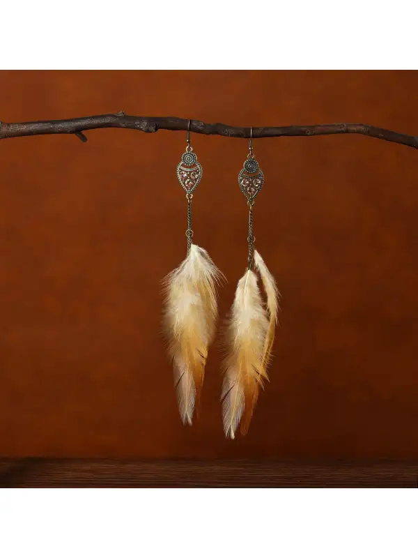 Bohemian Long Feather Tassel Handmade Earrings - Aptkoi.com 