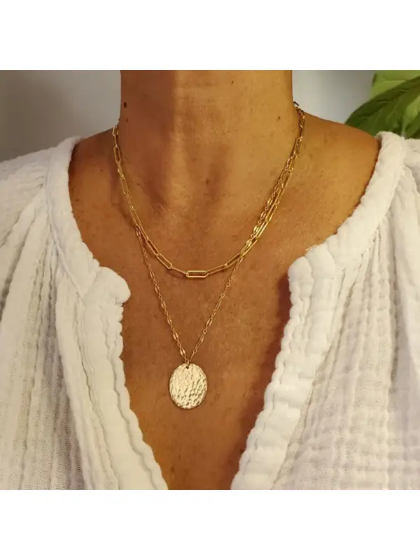 Simple And Versatile Multi-layer Disc Hollow Necklace - Aptkoi.com 