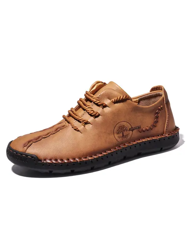 New Casual Men's Shoes Large Size Hand-sewn Peas Shoes Business Retro Soft Sole Men's Shoes - Shopyiyistories.com 