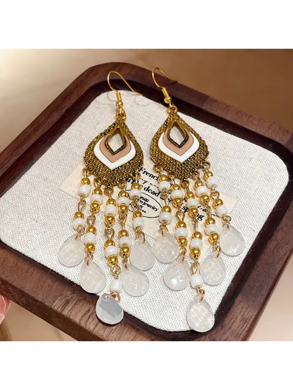 Bohemian Ethnic Style Feather Long Tassel Earrings - Aptkoi.com 