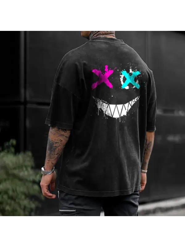 Smiley Face Back Print Oversized T-shirt - Aptkoi.com 