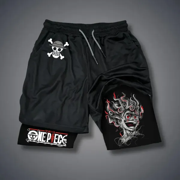 Street Casual Fashion Mesh Double-Layer Shorts Fitness Running Anime Element Shorts - Ootdyouth.com 