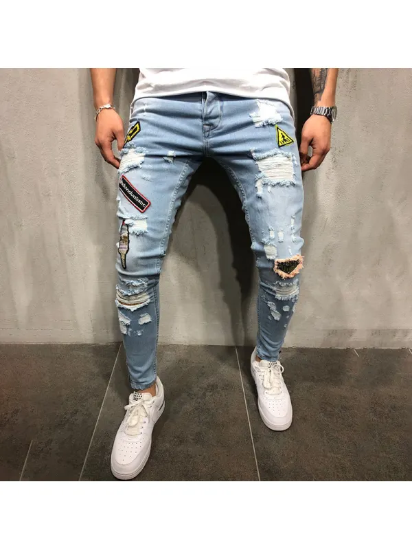 Men's Casual Fashion Ripped Slim-fit Denim Trousers TT230 - Shopyiyistories.com 