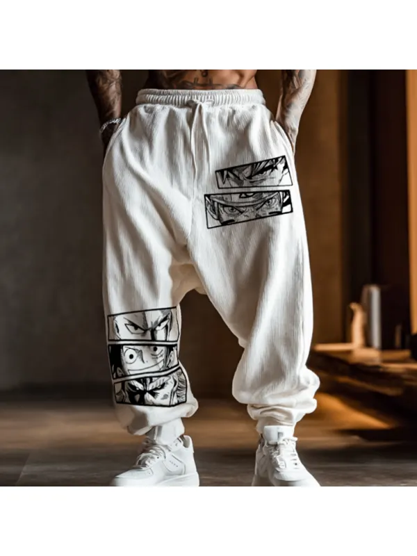 White Anime Pattern Harem Pants - Shopyiyistories.com 