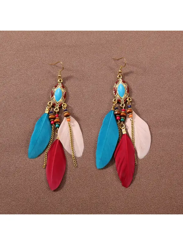 Bohemian Ethnic Style Long Feather Earrings - Aptkoi.com 