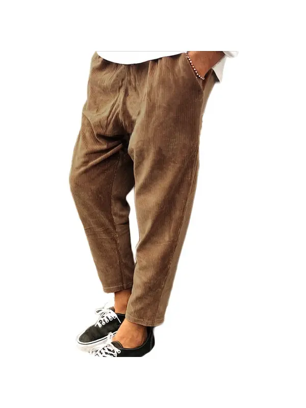 Men's Corduroy Trousers Loose Casual Straight Leg Cropped Trousers - Aptkoi.com 