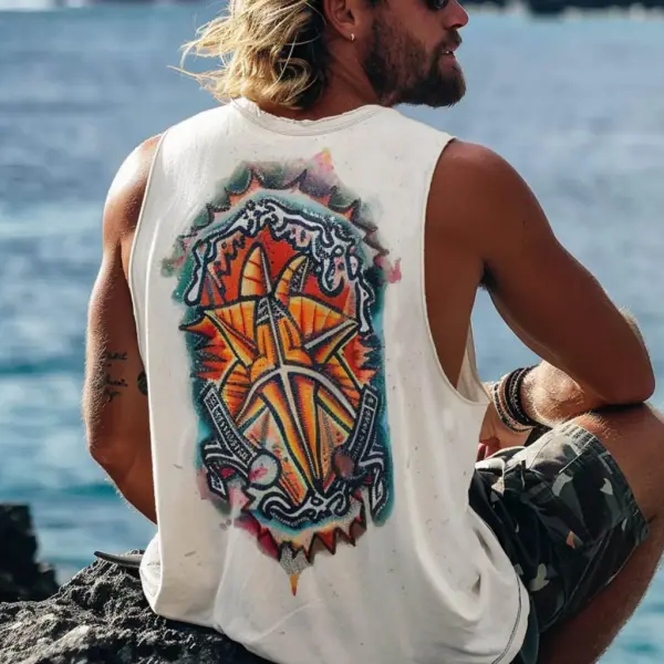 Men's Vintage Australian Surf Print Vest Casual Sleeveless Tank Top - Wayrates.com 