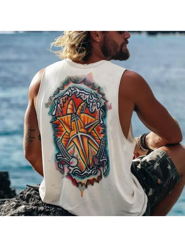 Men's Vintage Australian Surf Print Vest Casual Sleeveless Tank Top - Aptkoi.com 