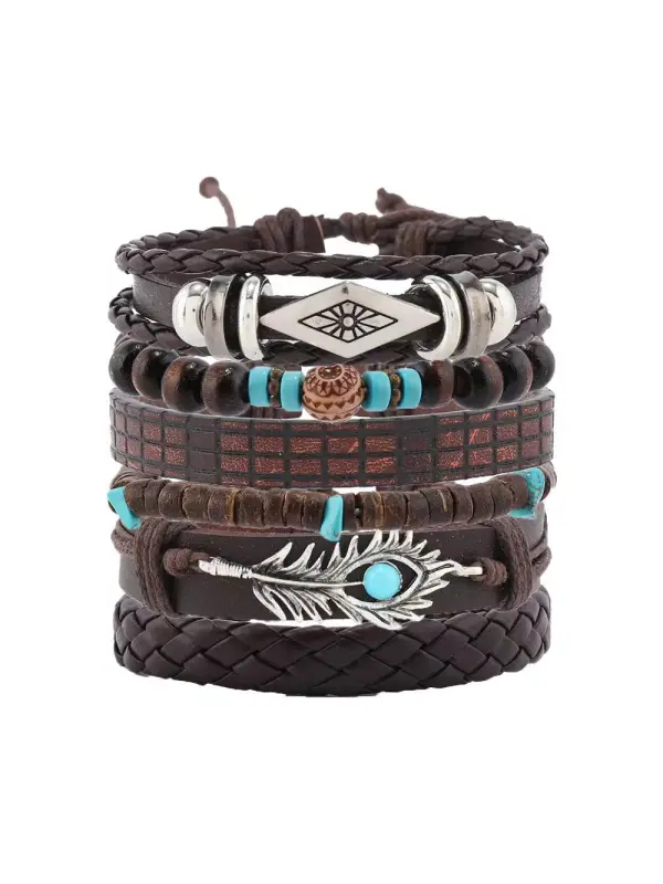 Men's Vintage Coconut Shell Multi-layered Wooden Bead Bracelet - Aptkoi.com 