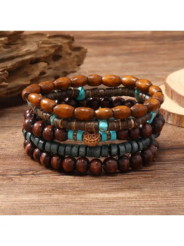 Men's Vintage Gravel Multi-layer Wood Bead Bracelet - Aptkoi.com 