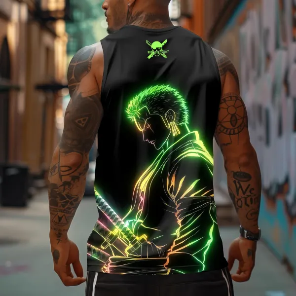 Men's Sports Fitness Anime Logo Pirate Straw Hat Printed Casual Vest - Ootdyouth.com 
