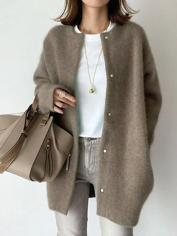 Women's Solid Color Soft Knitted Loose Jacket Cardigan - Aptkoi.com 