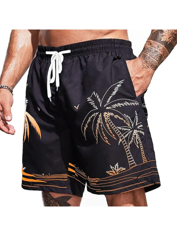 Men's Coconut Tree Breathable Quick Dry Holiday Hawaiian Shorts - Aptkoi.com 