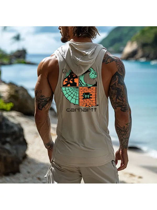 Men's Surf-Inspired Graphic Hooded Tank Top - Aptkoi.com 