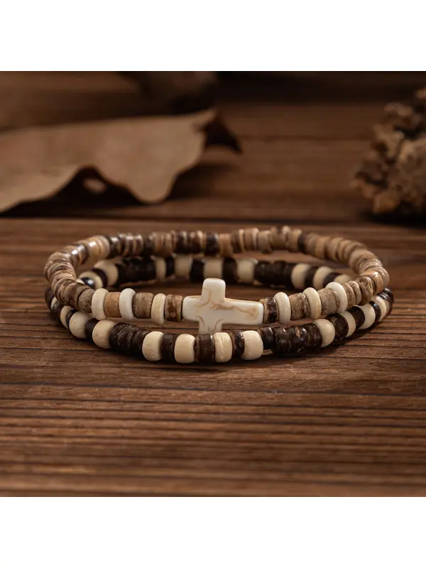 Cross Wooden Beaded Bracelet - Aptkoi.com 