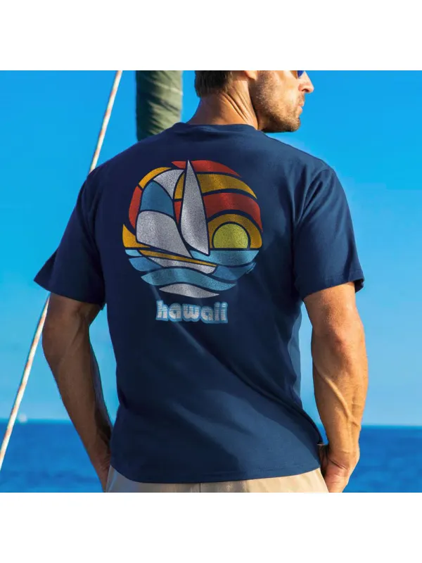 Stained Glass Sail Navy Crew Crew Neck Short Sleeve T-shirt - Aptkoi.com 