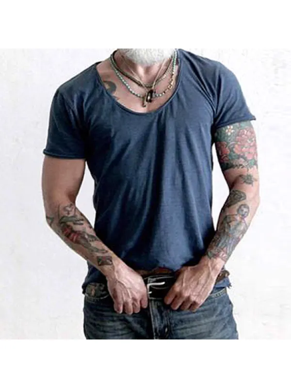 Men's Basic Crew Neck Cotton Rolled Short Sleeve T-Shirt - Aptkoi.com 
