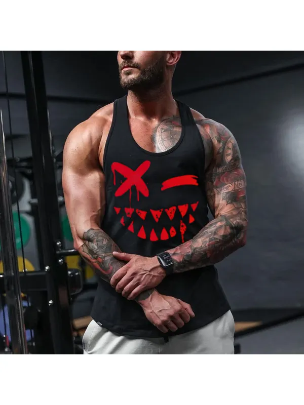 Men's Fashion Smiley Print Casual Slim Fit Tank - Aptkoi.com 