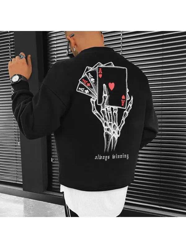 Men's Fashion Oversized Casual Poker Print Sweatshirt - Aptkoi.com 
