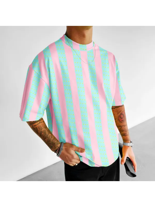 Oversize Barbie Tee Geometric Stripes T-shirt - Aptkoi.com 