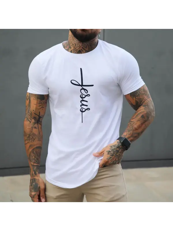 Men's Jesus Basic All-Match Comfortable Round Neck Cotton T-Shirt - Aptkoi.com 