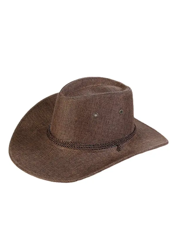 Men's Western Cowboy Style Outdoor Travel Vacation Beach Sun Straw Hat - Aptkoi.com 