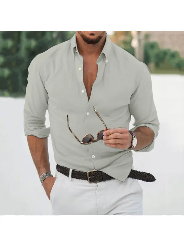 Men's Retro Casual Cotton Linen Long Sleeve Shirt - Aptkoi.com 