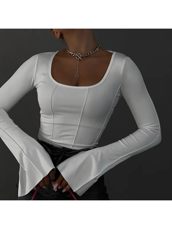 Women's Square Neck Pullover Slim Fit Long Sleeve Knitted Top - Aptkoi.com 
