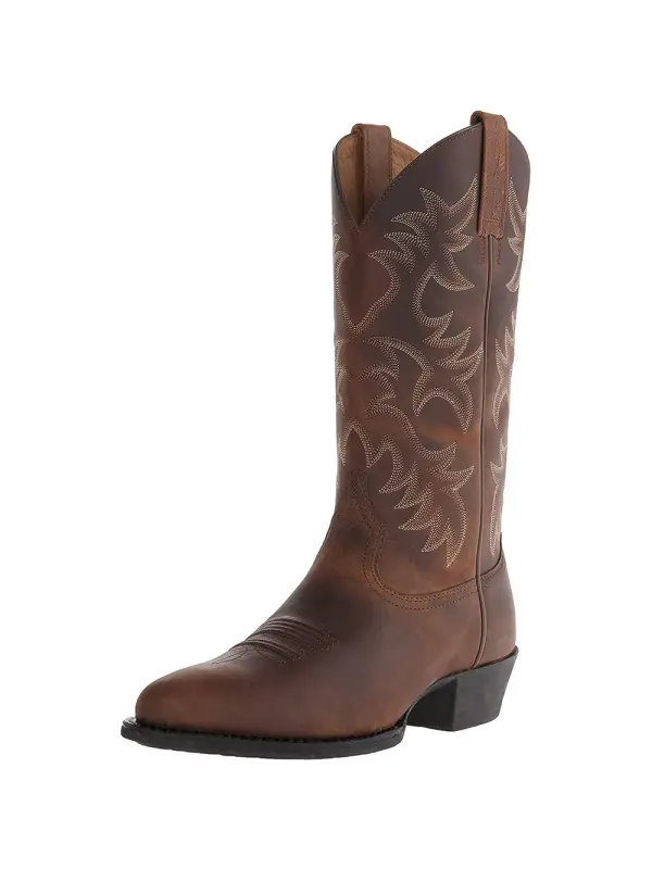 Men's Embroidered High Heel Log Boots Western Cowboy Boots - Aptkoi.com 
