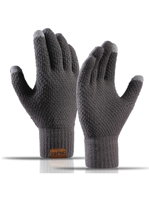 Men's Outdoor Fleece Warm Touch Screen Knit Gloves - Aptkoi.com 