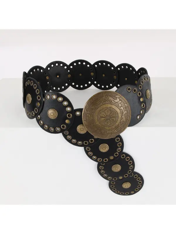 European And American Retro Cowboy Western Style Personality Belt For Women With Exaggerated Round Hollow Metal Wide Bel - Aptkoi.com 