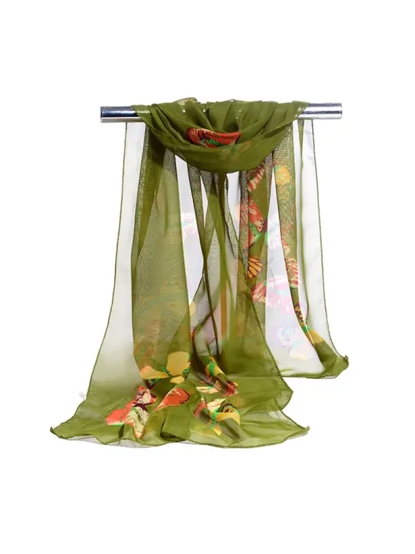 Boho Butterfly Print Long Silk Scarf Bali Holiday Scarf - Aptkoi.com 