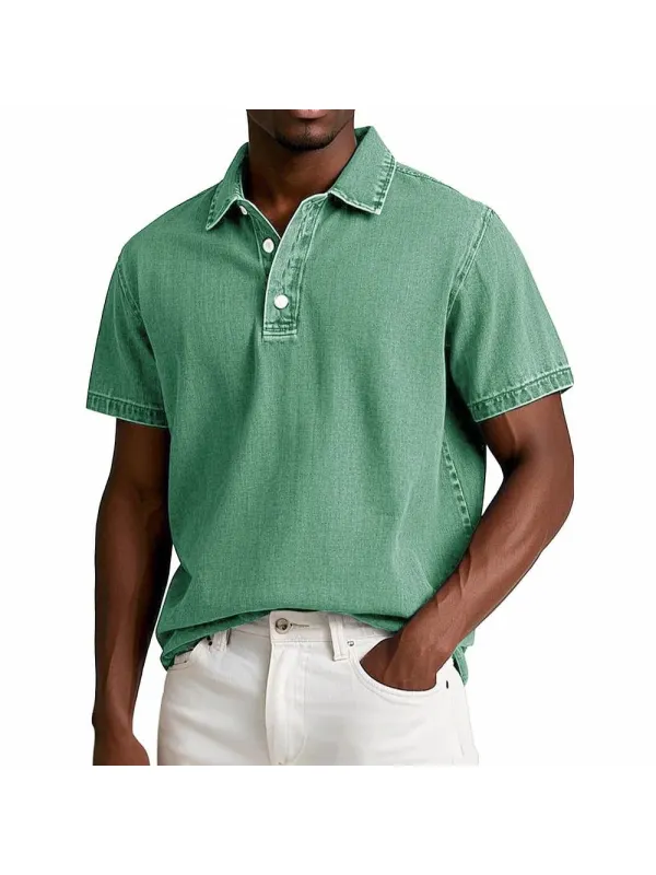 Men's Fashion Solid Color Retro Short-sleeved Lapel Polo Shirt - Aptkoi.com 