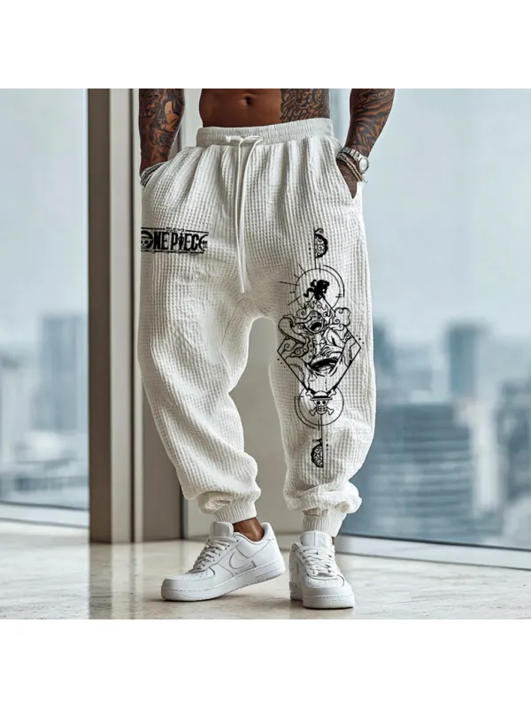 White Anime Pattern Design Harem Pants - Aptkoi.com 