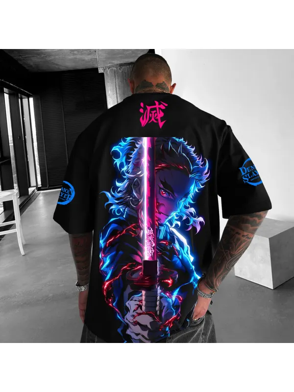 Unisex Battle Blood Anime Logo Print Oversized T-Shirt - Aptkoi.com 