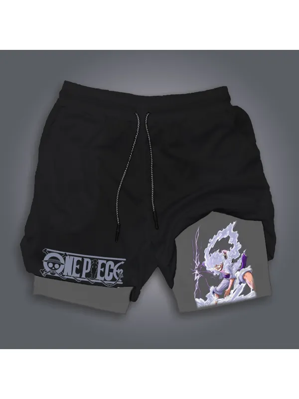 Street Casual Fashion Mesh Double-Layer Shorts Fitness Running Anime Element Shorts - Aptkoi.com 