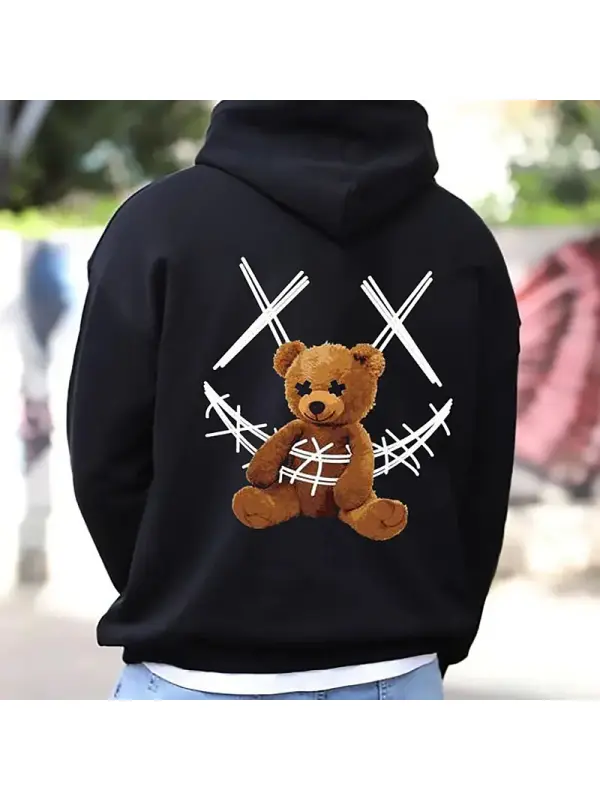 Men's Graphic Bear Print Streetwear Hoodies - Aptkoi.com 