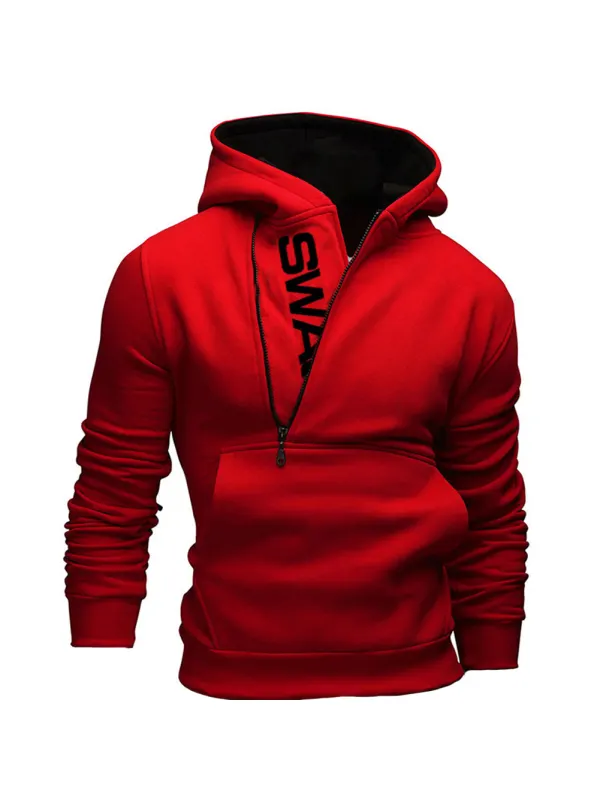 Men's Fashion Casual Letter Print Side Zip Hoodie - Aptkoi.com 