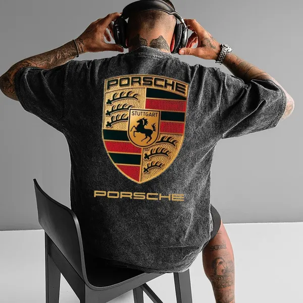 Men's Retro Washed Loose Casual Racing Print T-shirt - Wayrates.com 