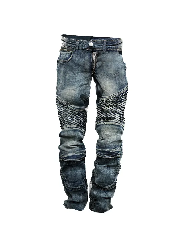 Men's Vintage Distressed Washed Biker Jeans - Aptkoi.com 