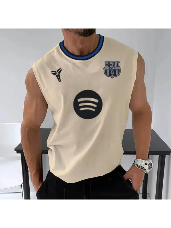 Men's Football Team Logo Print Jersey Casual Fitness Sleeveless Vest - Aptkoi.com 