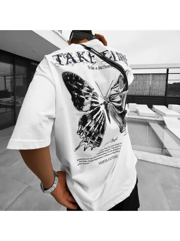 Men's Oversized Butterfly Print T-Shirt - Aptkoi.com 