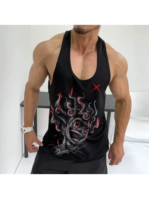 Men's Sports Fitness Anime Logo Pirate Straw Hat Printed Casual Vest - Aptkoi.com 